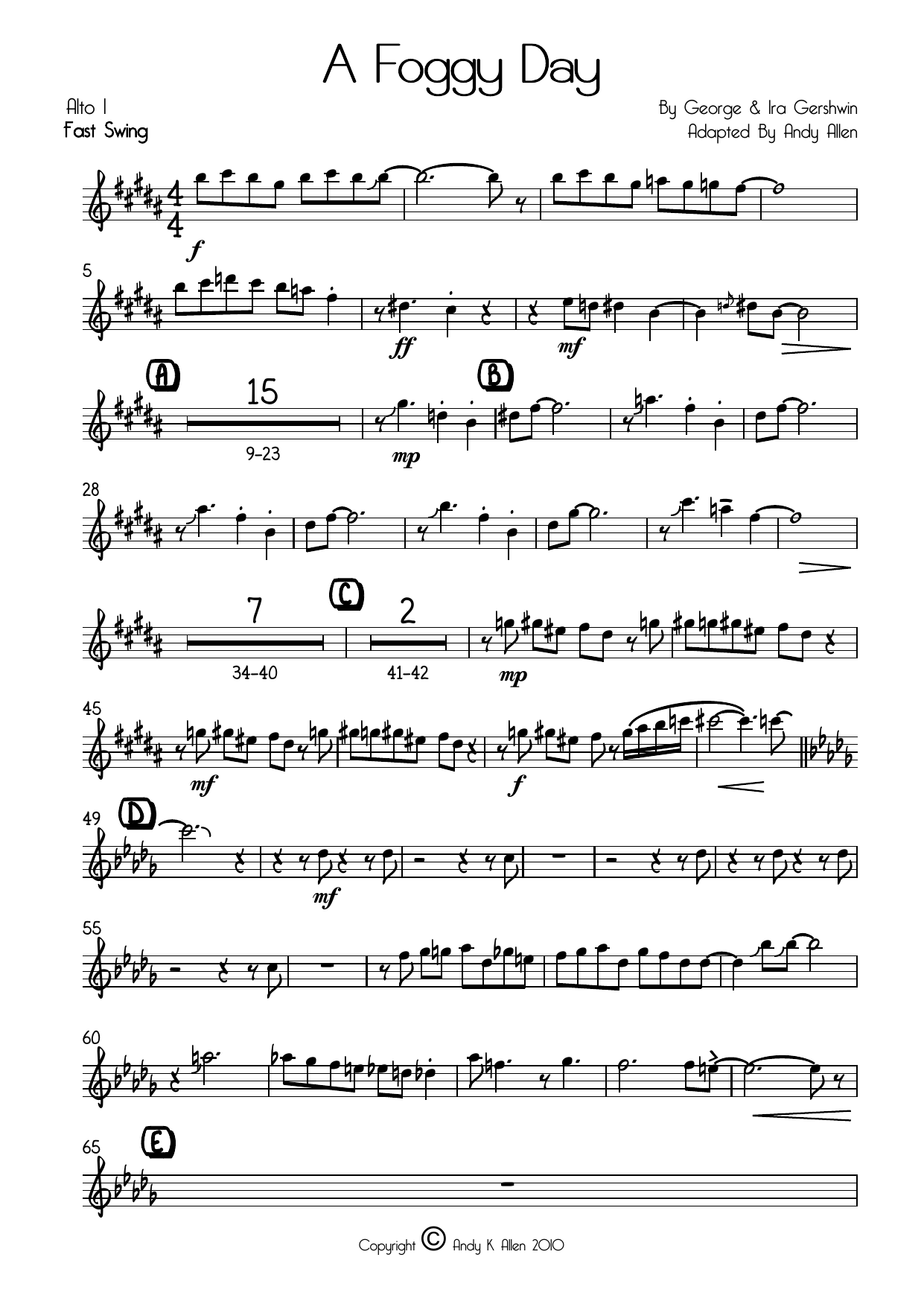 A Foggy Day Alto — sheet music preview