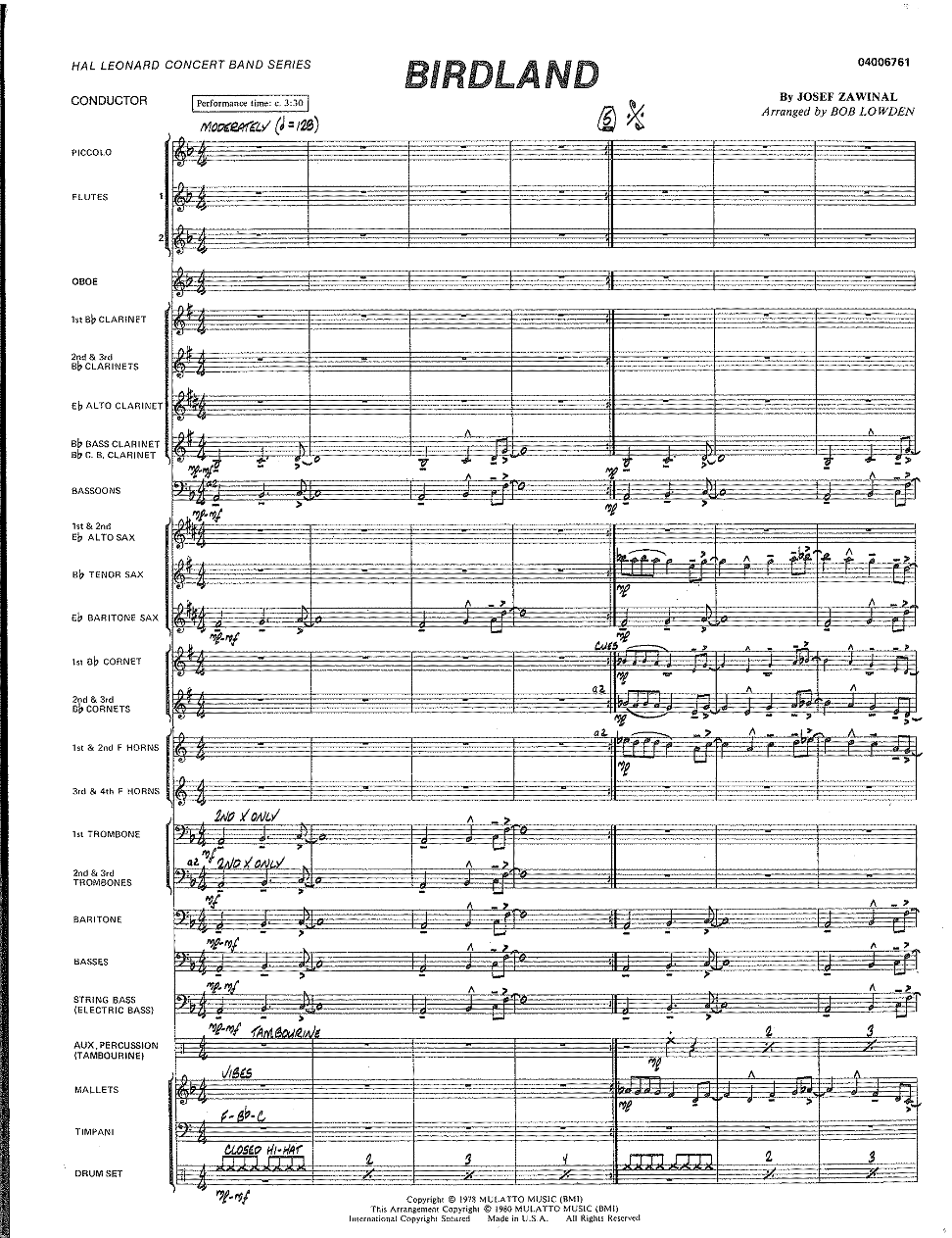 Birdland — sheet music preview