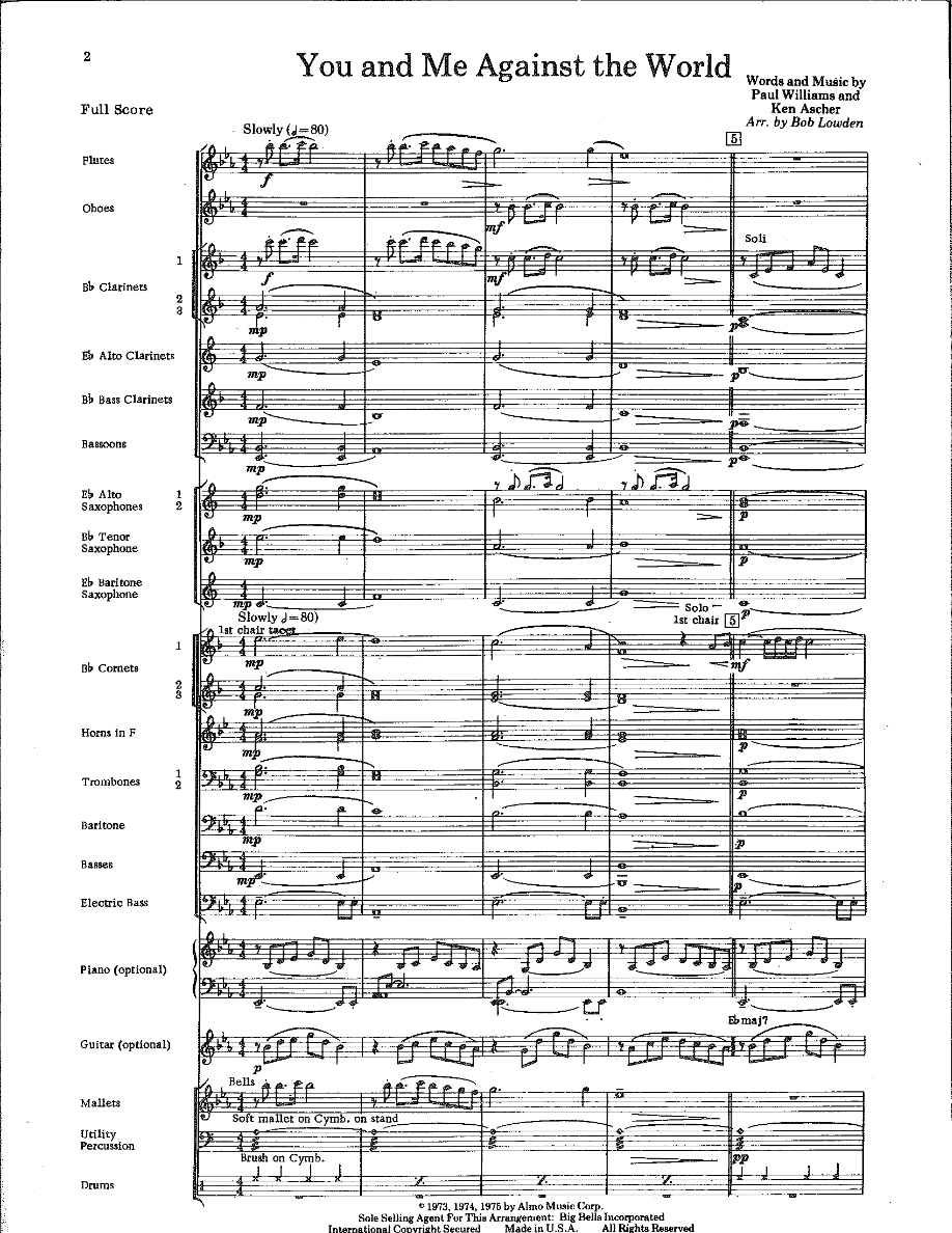 You And Me Aigainst The World — sheet music preview