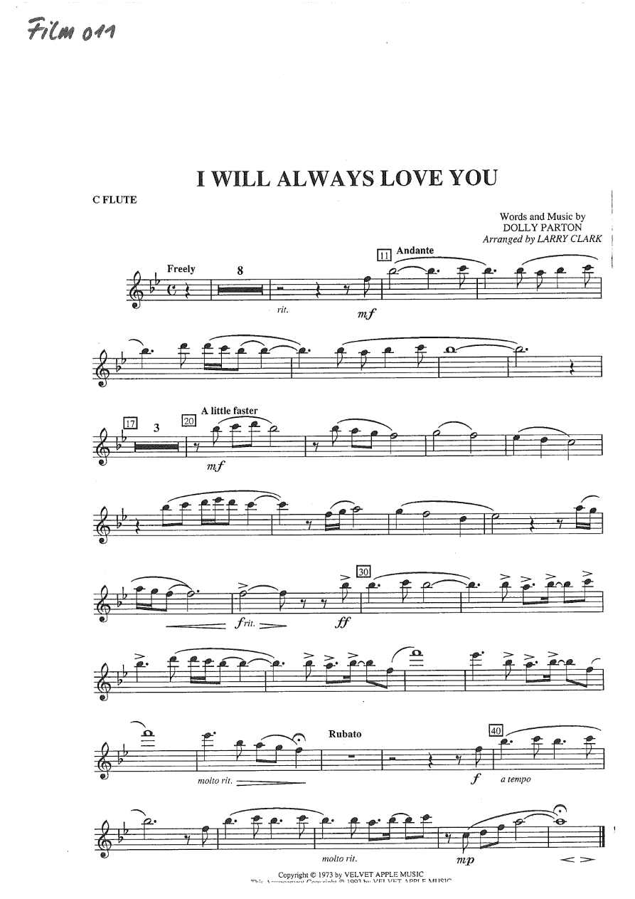 I will ALway Love You — sheet music preview