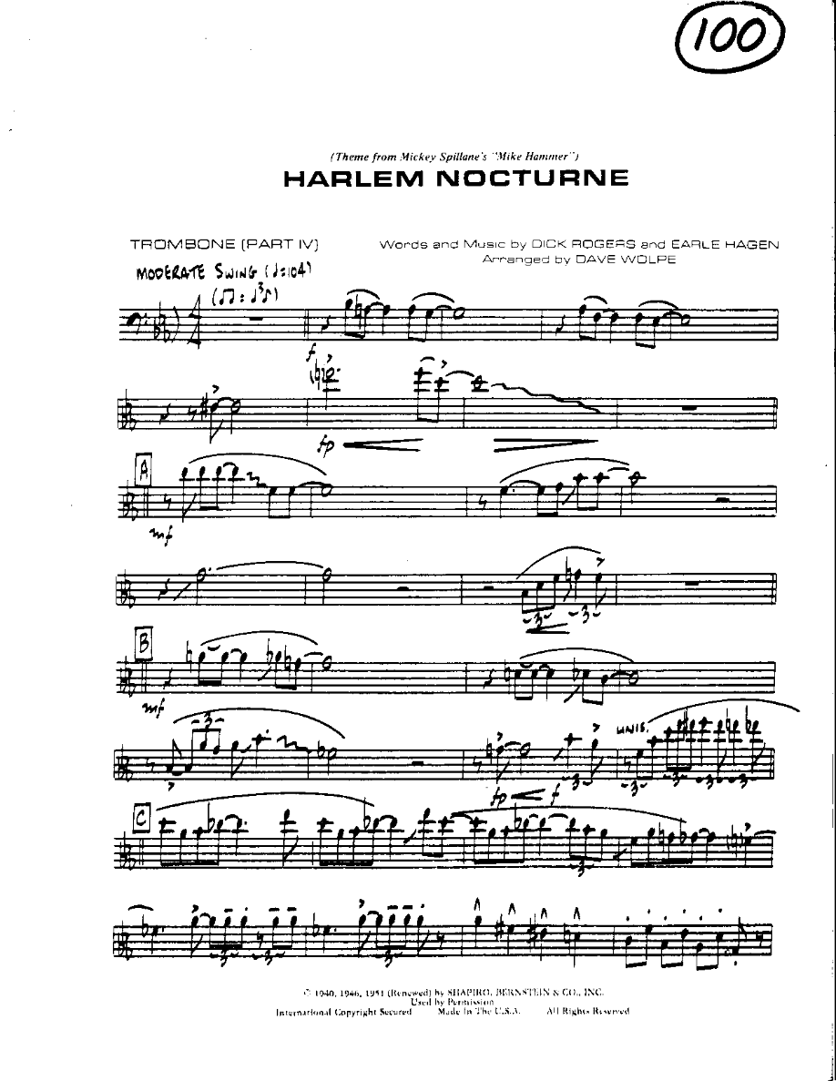 Circle 100-Harlem Nocturne- Trombone — sheet music preview
