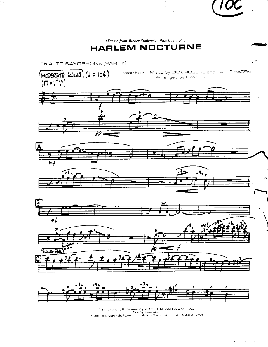 Circle 100-Harlem Nocturne-Alto — sheet music preview