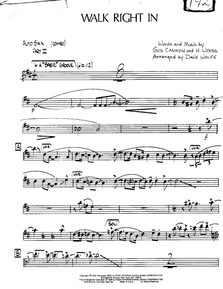 Walk right in-Alto — sheet music preview