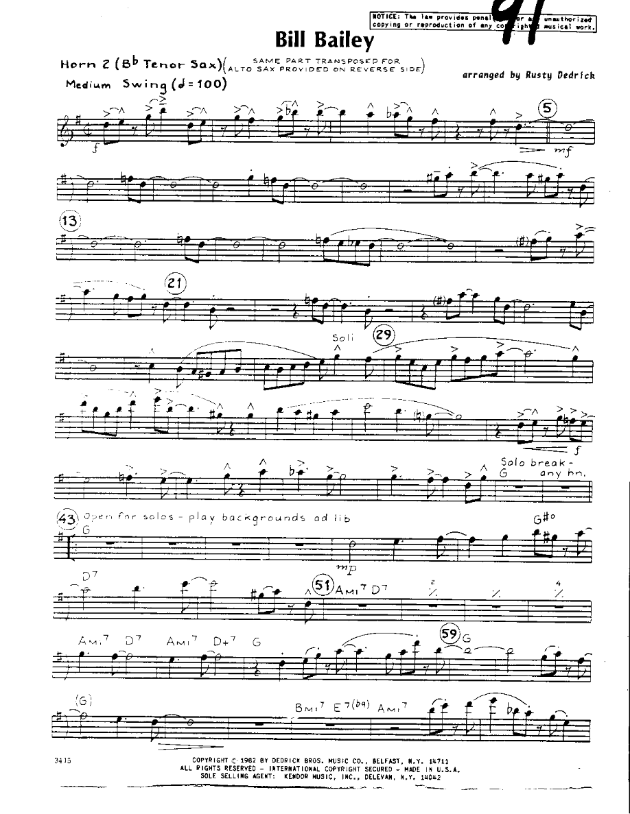 Bill Bailey-Tenor — sheet music preview