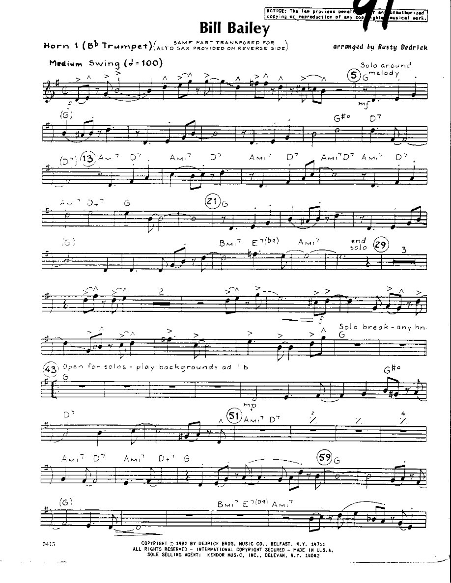 Bill Bailey-Trumpet — sheet music preview