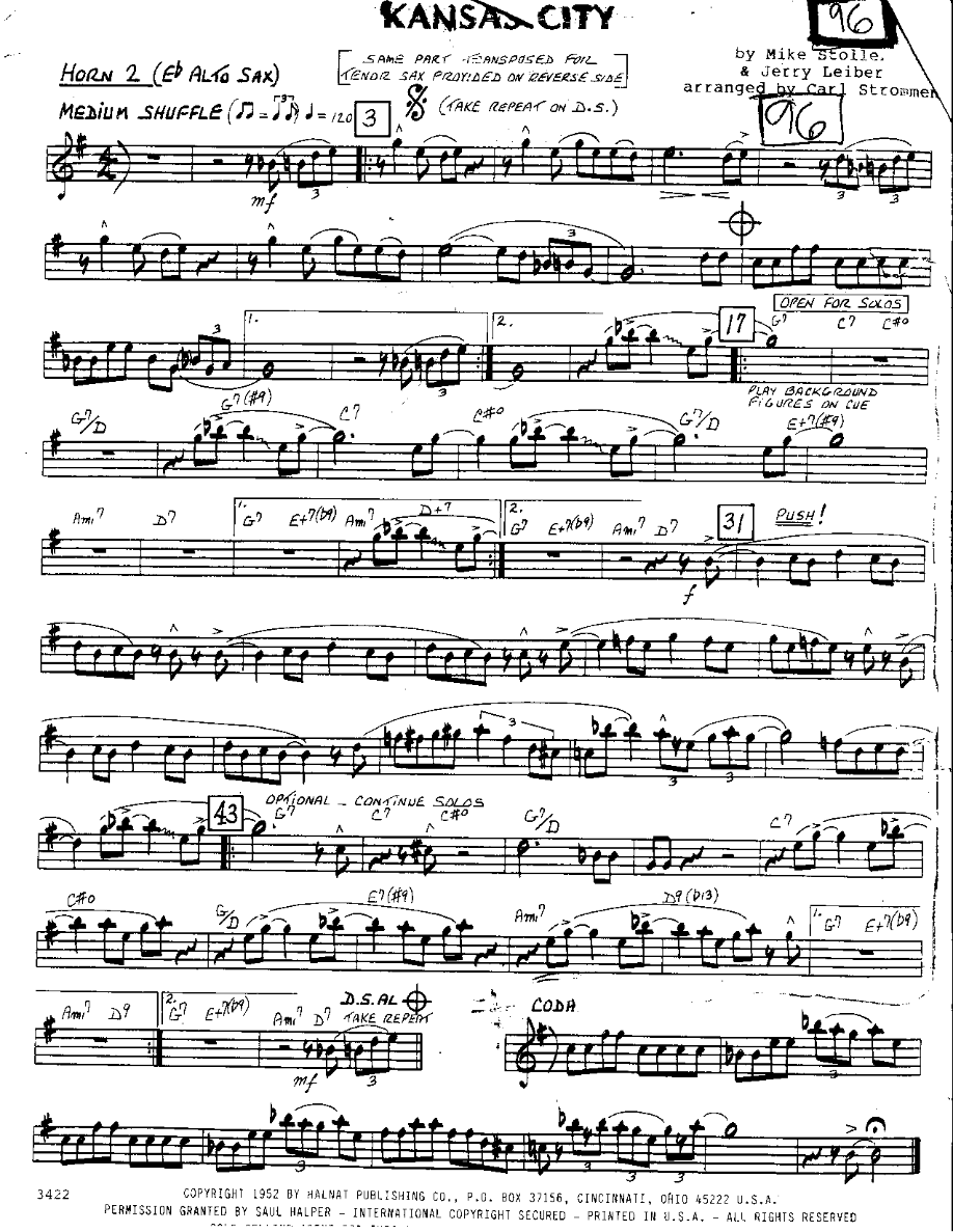 Kansas City-Alto — sheet music preview