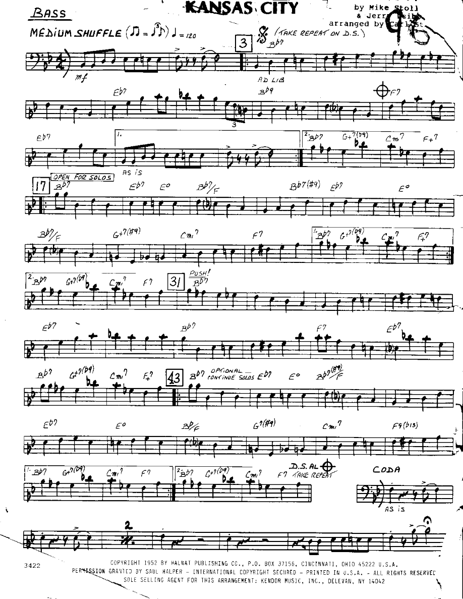 Kansas City-Bass — sheet music preview