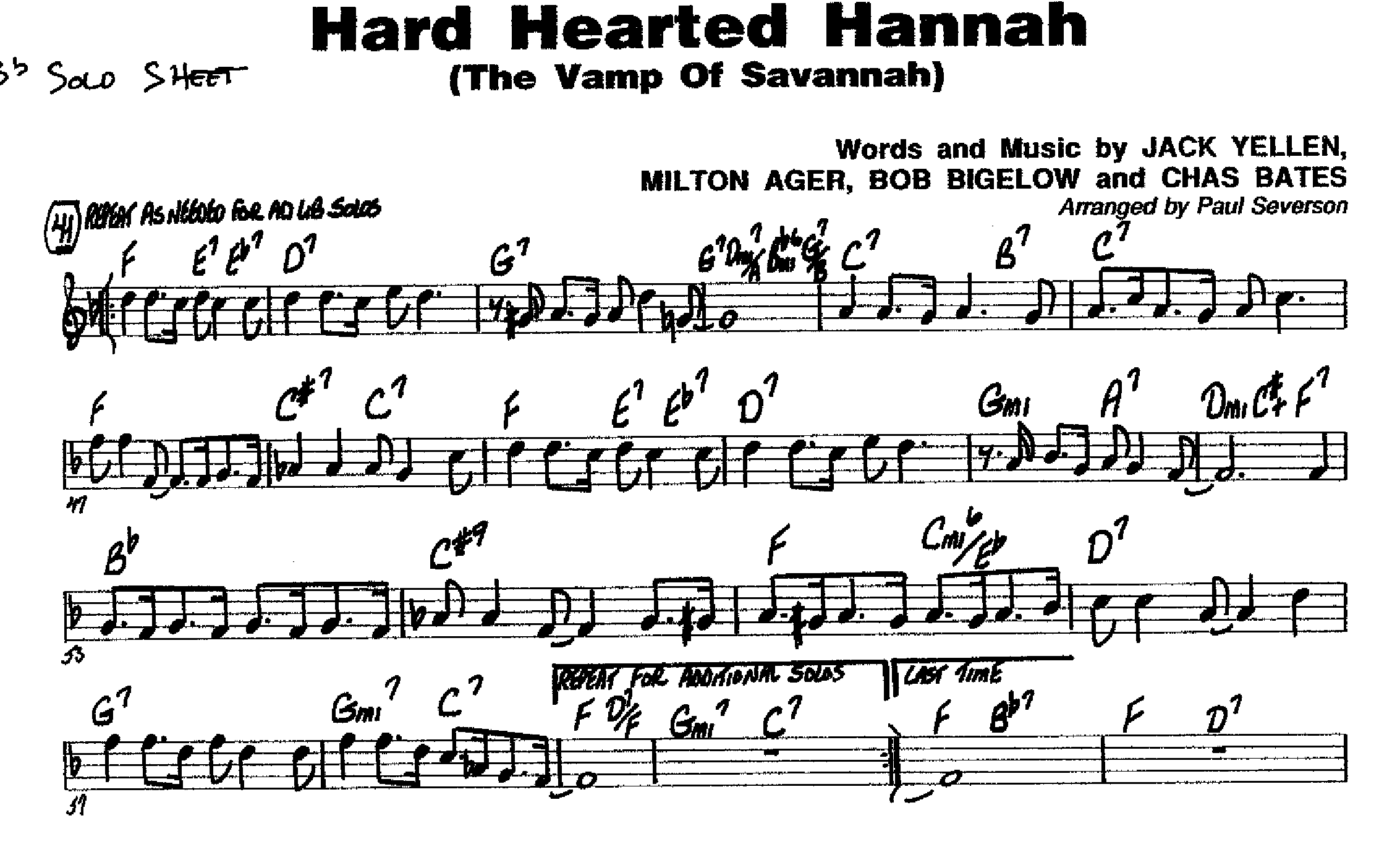 Hard Hearted Hannah — sheet music preview