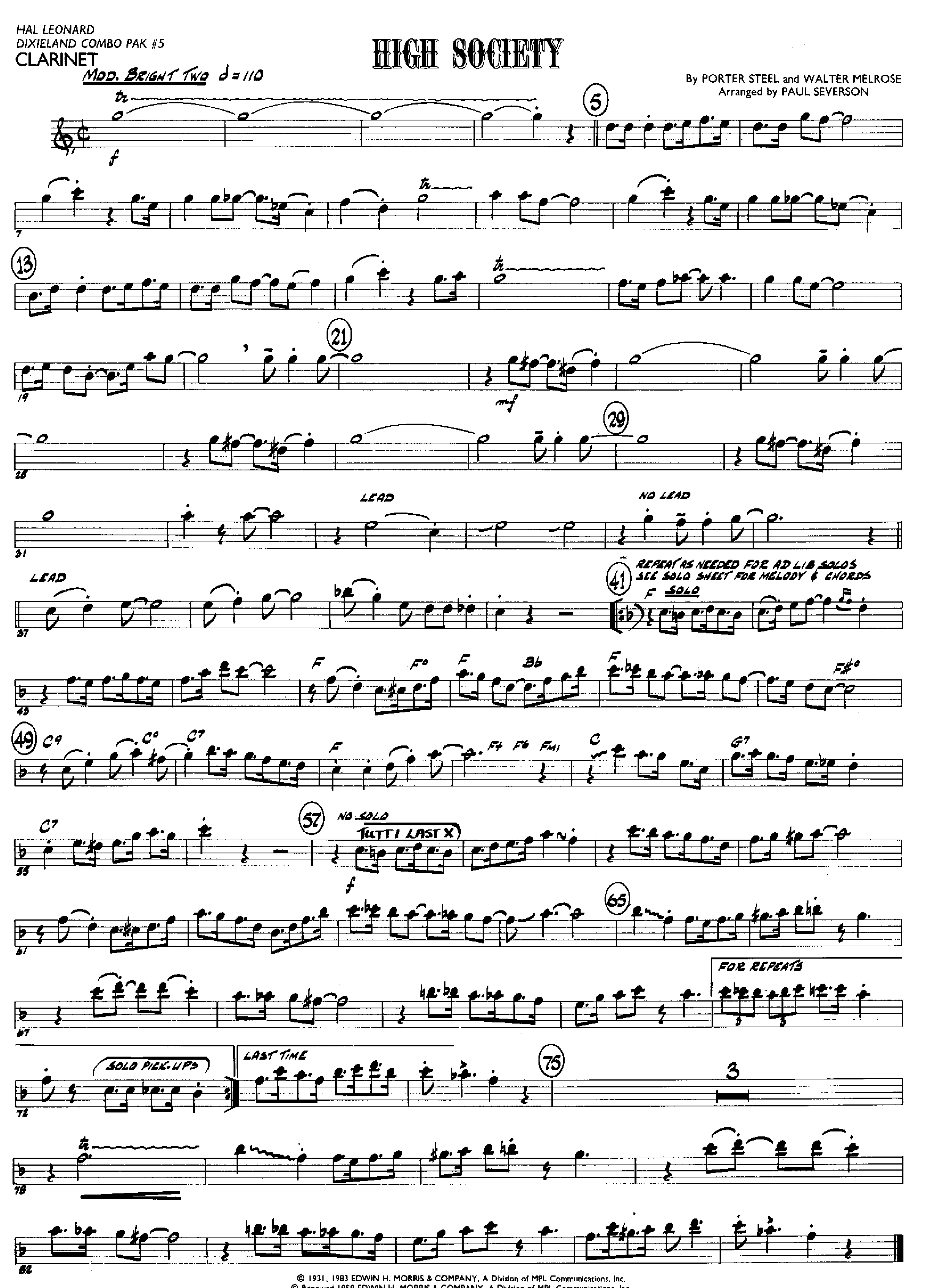 High Society — sheet music preview