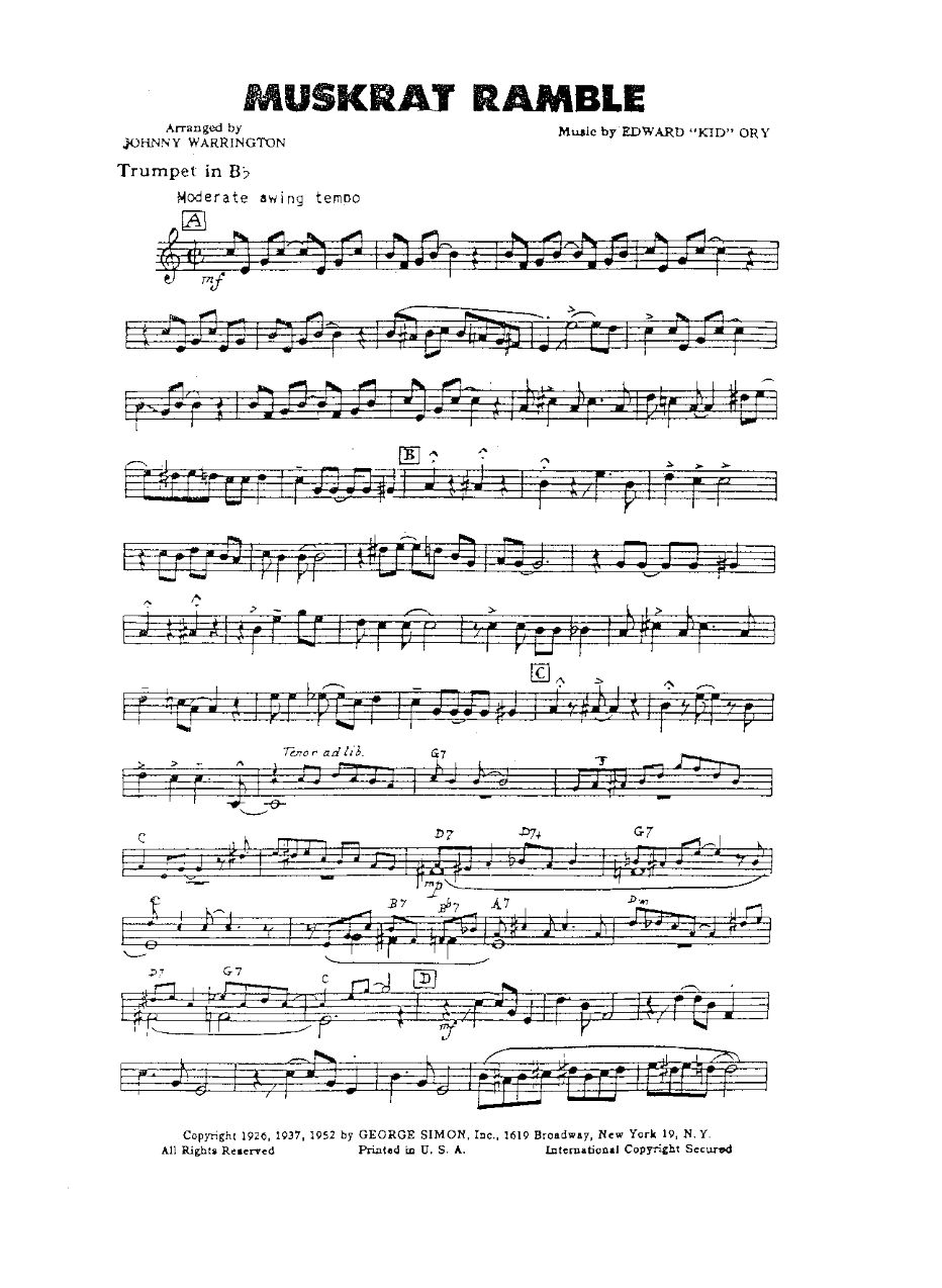 Muskrat Ramble (J.Warrington) Kid Ory — sheet music preview
