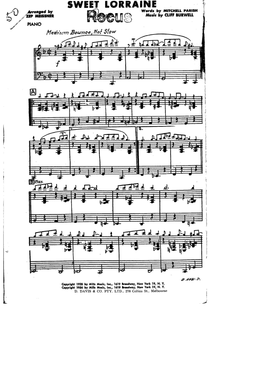Sweet Lorraine — sheet music preview