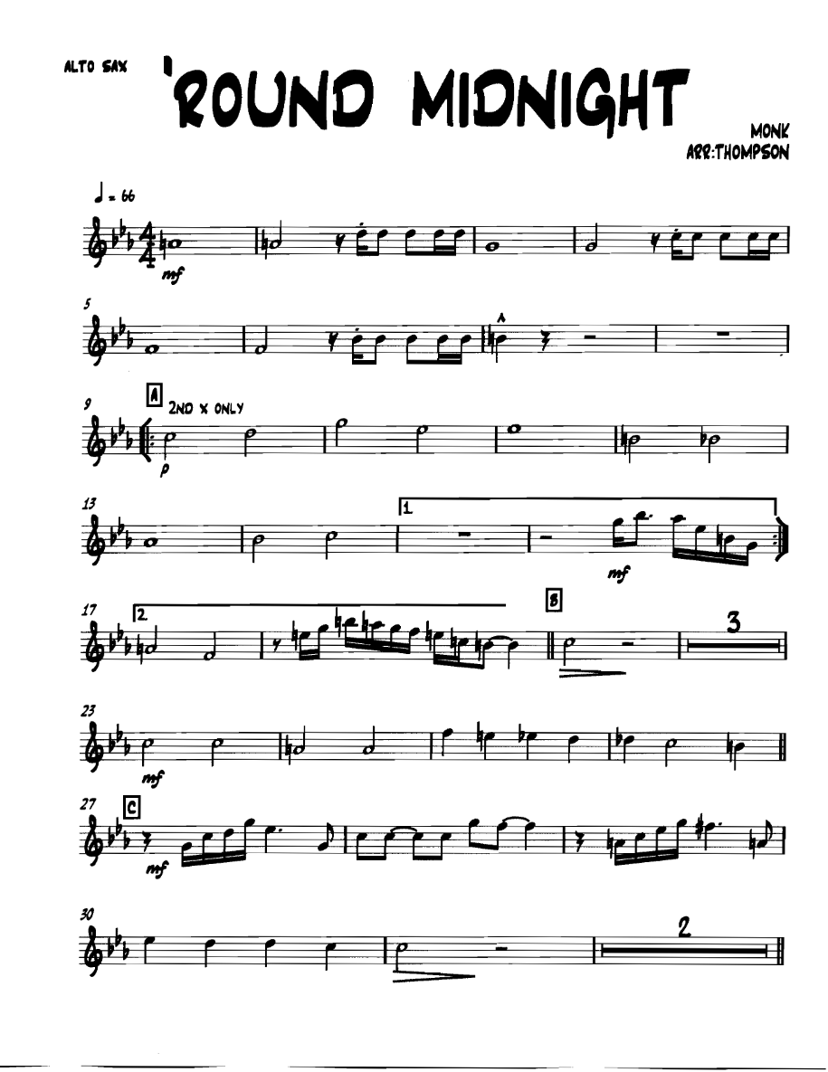 Roundmidnight Altosax — sheet music preview