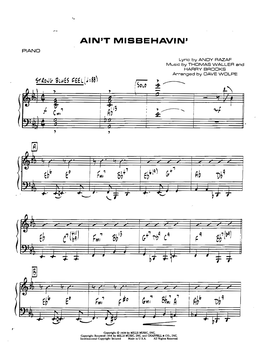 Aintmisbehavin Piano — sheet music preview