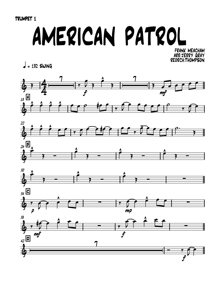 american patrol 01 TRUMPET — sheet music preview