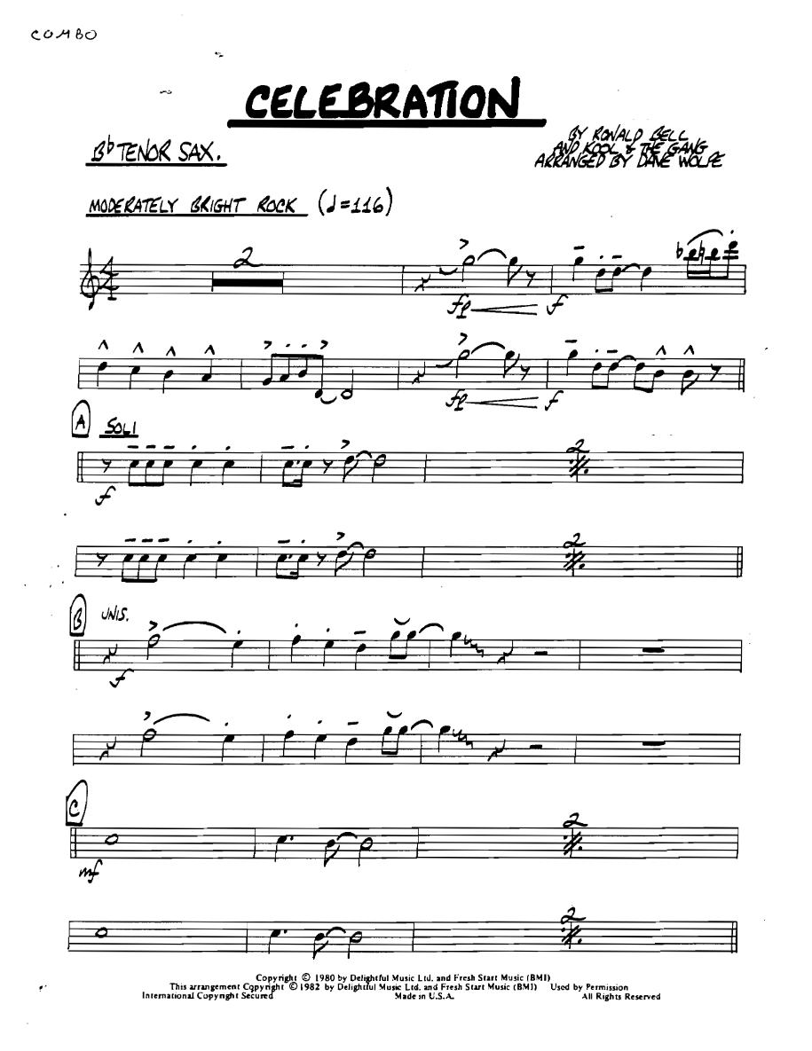 Celebration Bbtenorsax — sheet music preview
