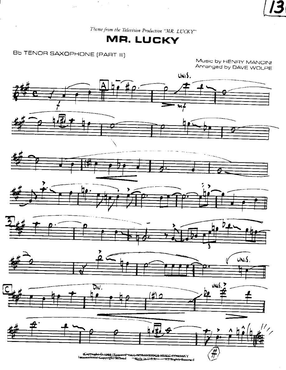 Mr. Lucky — Small Ensemble sheet music by DAVE WOLPE | Blues