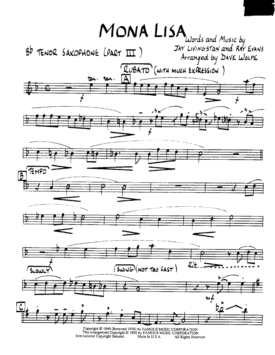 Mona Lisa — sheet music preview