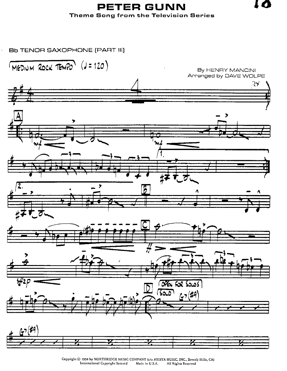Peter Gunn — sheet music preview