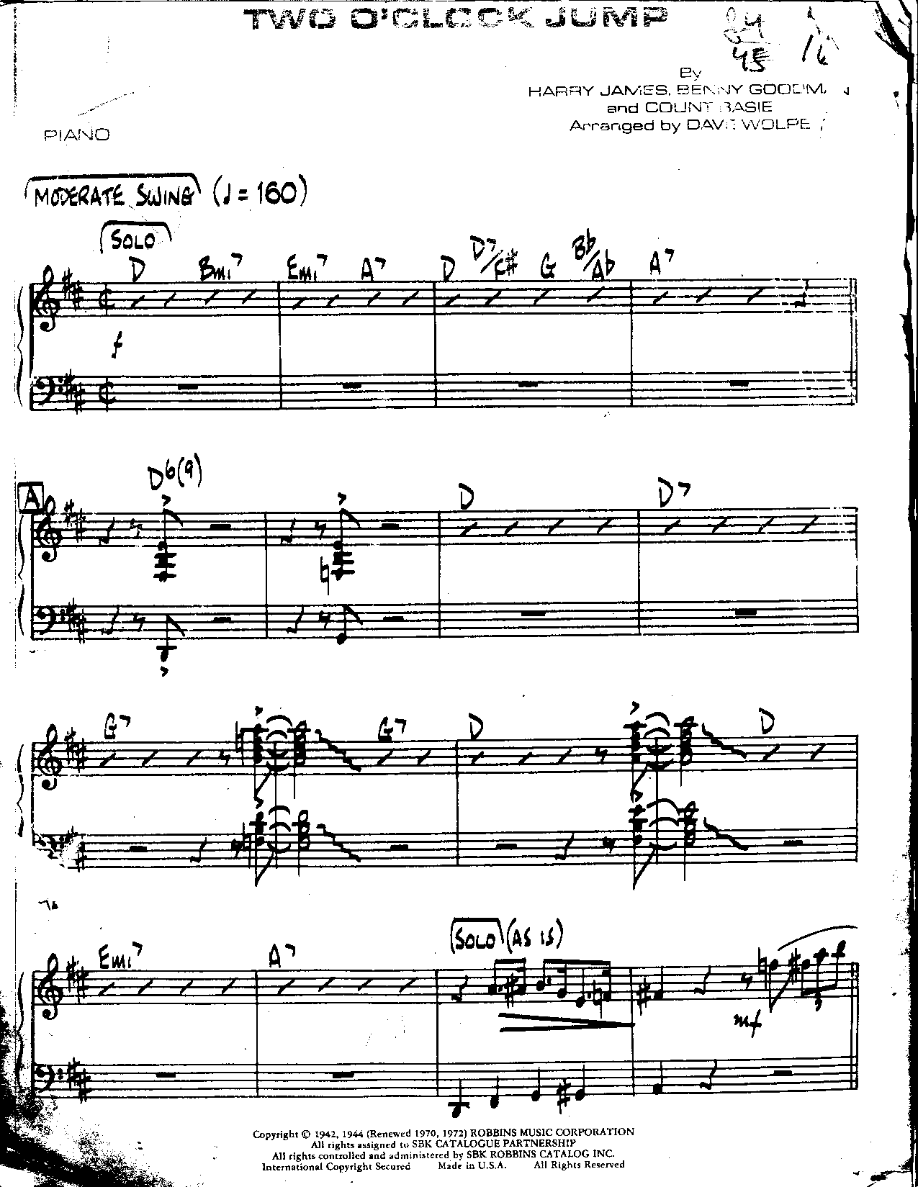 Two O'clock Jump — sheet music preview