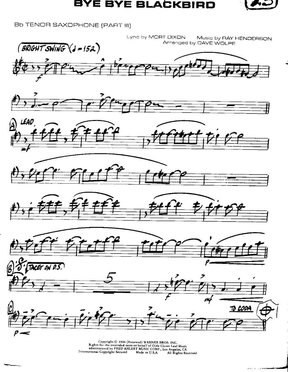 Bye Bye Blackbird — Small Ensemble sheet music by DAVE WOLPE | Blues