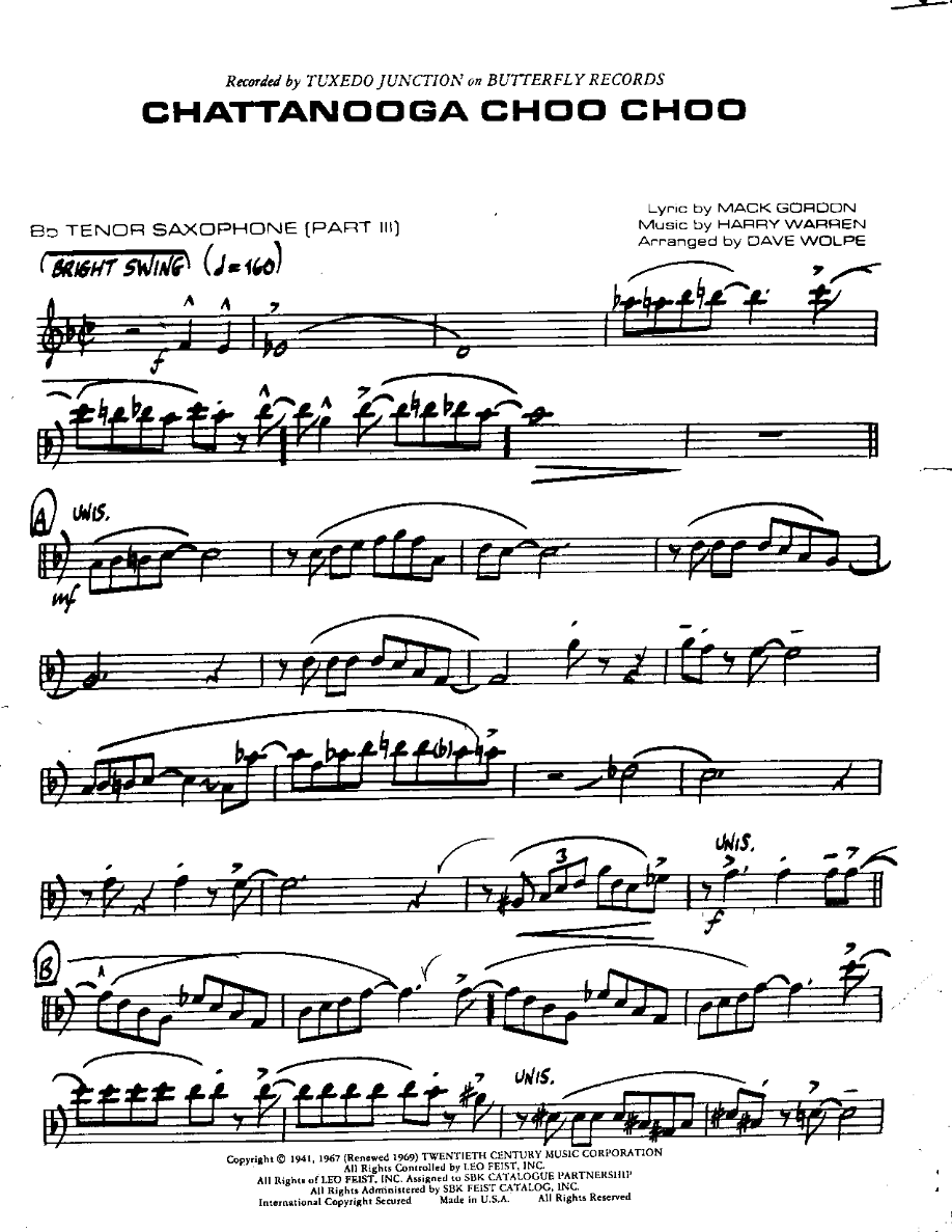 Chattanooga Choo Choo — sheet music preview