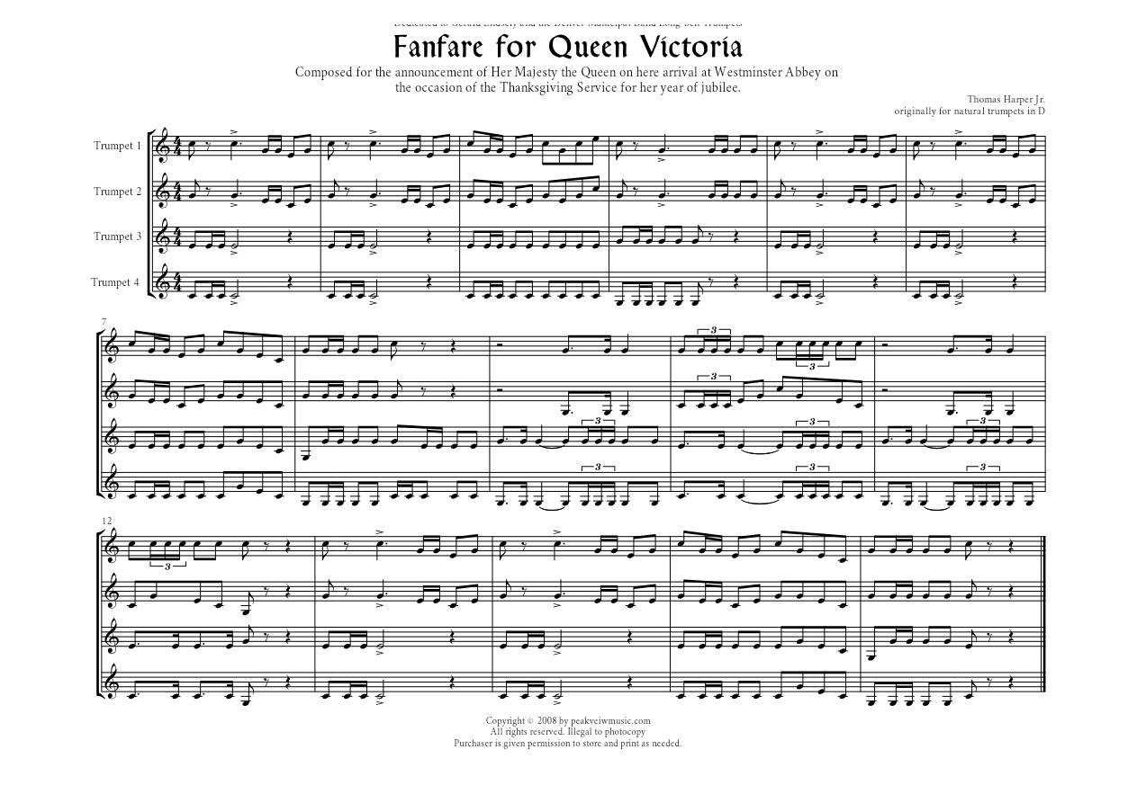 Fanfare by Harper.Trumpet Quartet — sheet music preview