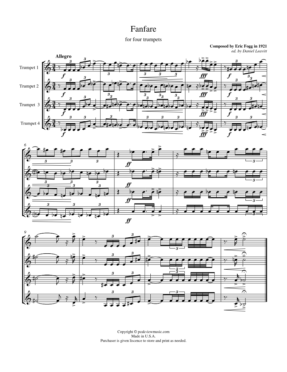 Fanfare By Eric Fogg — sheet music preview