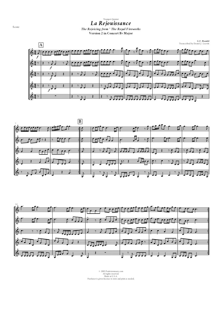 La Rej.trumpet quintet — sheet music preview