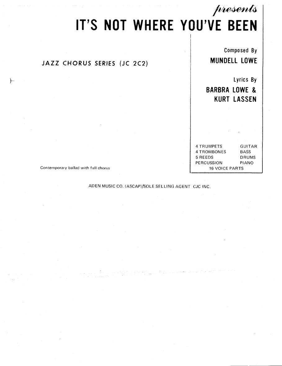 It's Not Where You've Been (M.Lowe) voc — sheet music preview