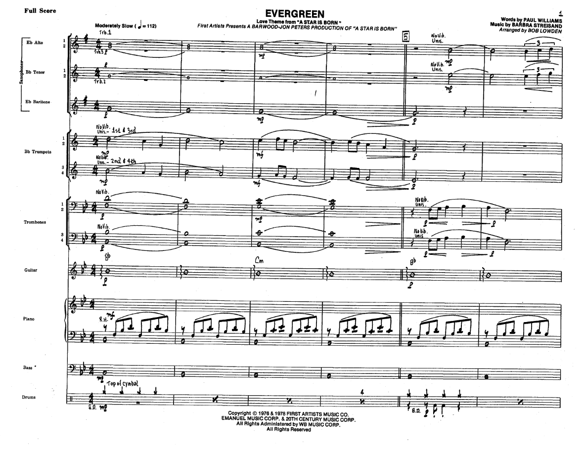 Evergreen — sheet music preview